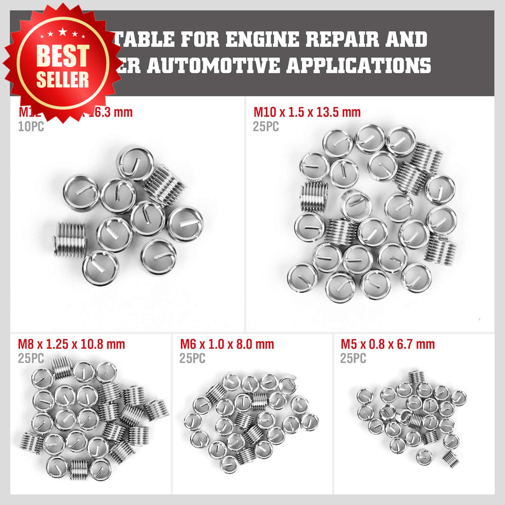 131 PC Metric Thread Repair Kit M5-M12 HSS Taps Inserts Rethread Auto US
