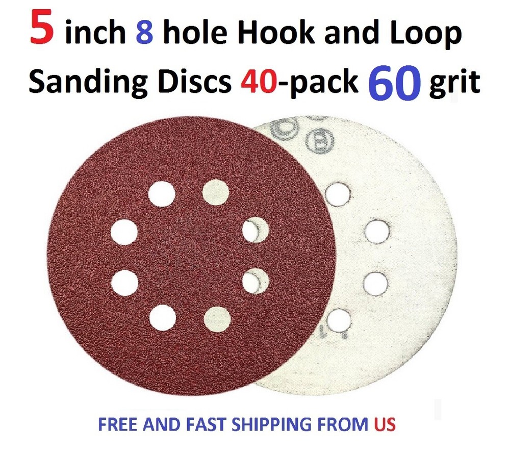 5 inch 8 hole Hook and Loop Sanding Discs 40-pack 60 grit