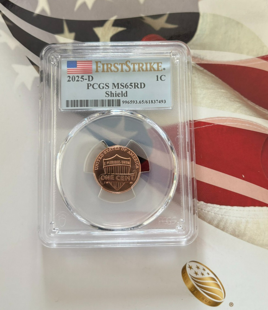 2025-D PCGS LINCOLN SHIELD CENT  MS65RD SHIELD FIRST STRIKE FLAG LABEL