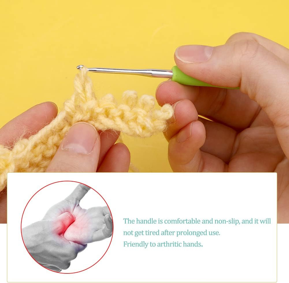 2 Mm Crochet Hook, Ergonomic Handle for Arthritic Hands, Extra Long Knitting Nee
