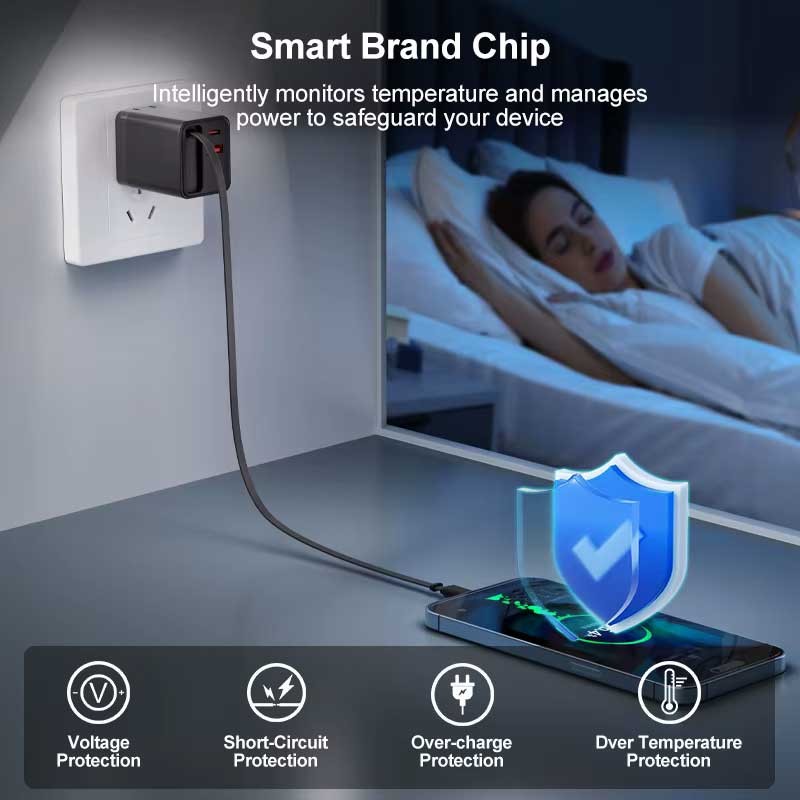 65W PD Home Charger Fast Type-C 2ft Retractable Cable USB-C for Tablets