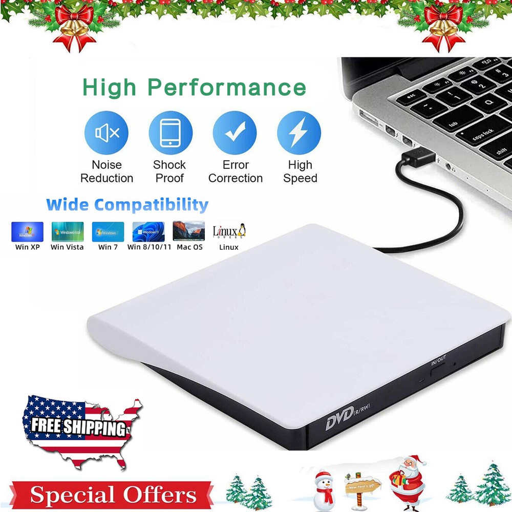 Slim External USB CD DVD RW ROM Writer Drive Burner Reader Player PC Laptop