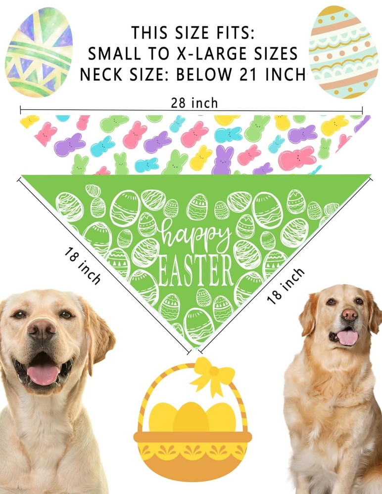 Easter Dog Bandanas, Reversible Dual-Layer Easter Eggs Design 2 Pack, Happy E...