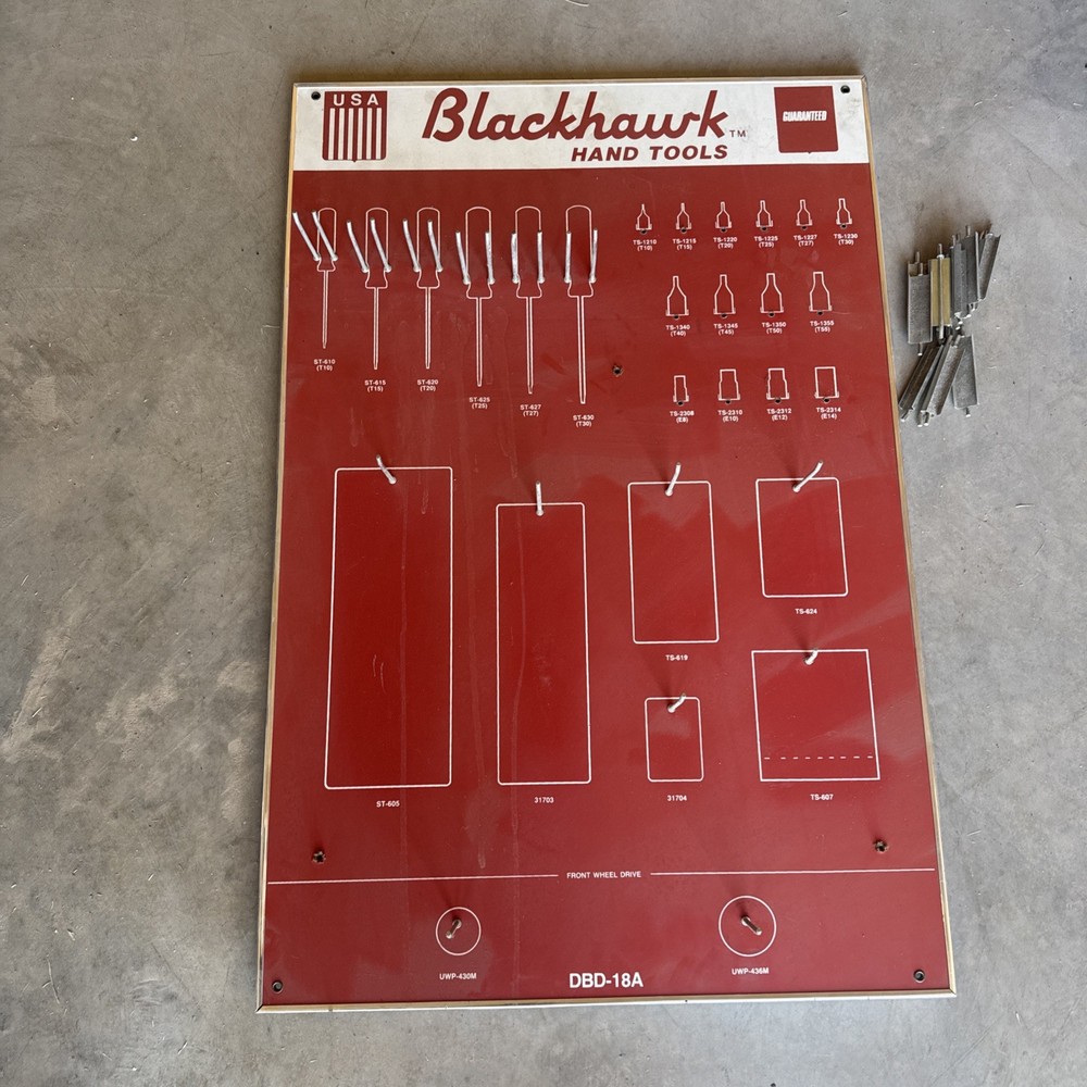 Vintage Black Hawk Hand Tools Display Advertisement Board DBD-18A