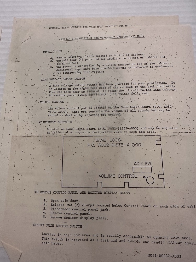 Ms Pac Man Pac-man Arcade Machine Manual Schematics Paperwork Electronics