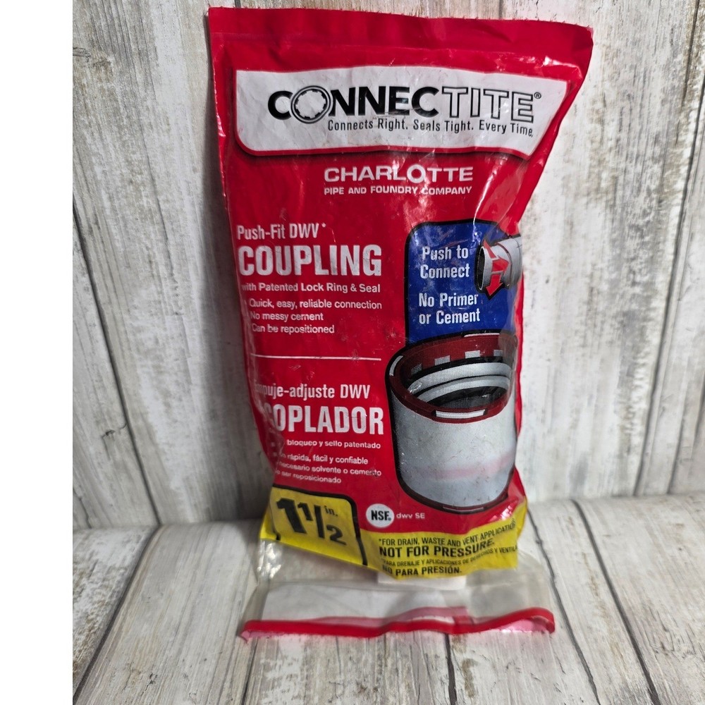 Charlotte Pipe ConnecTite 1-1/2 in Push-Fit DWV Coupling No Cement Required