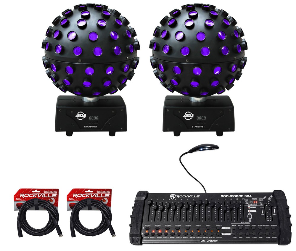 (2) American DJ ADJ Starburst Sphere Shooting Beam Effect Lights+DMX Controller