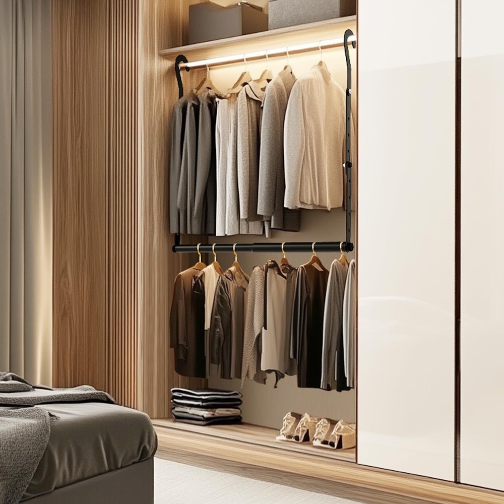 Wardrobe Rod Extender Adjustable Width and Height Wardrobe Hanging Organizer ...
