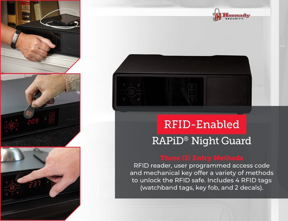 Hornady Rapid Safe Night Guard – Nightstand Gun Safe with RFID Reader, Clock,...