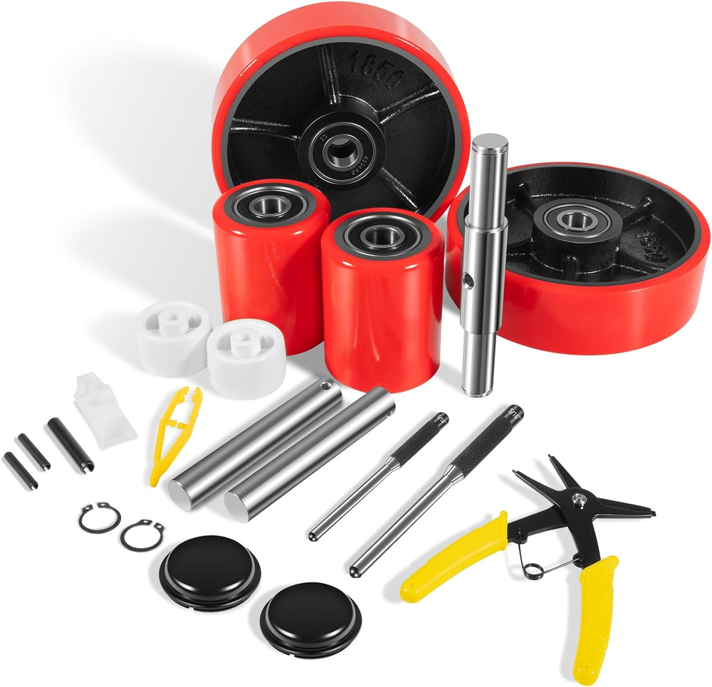 Pallet Jack Wheel Kit - Complete Set with Red Polyurethane Components