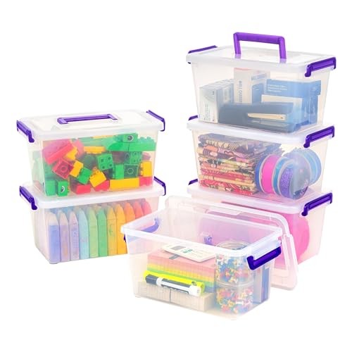 5 Qt. Plastic Craft Storage Container Bins with 5 Qt. - 6 Pack STACK & CARRY