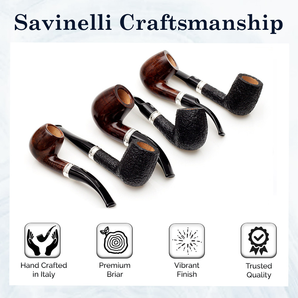 Savinelli Tre Rusticated 626 Italian Handmade Briar Pipe, No Filter 3mm,