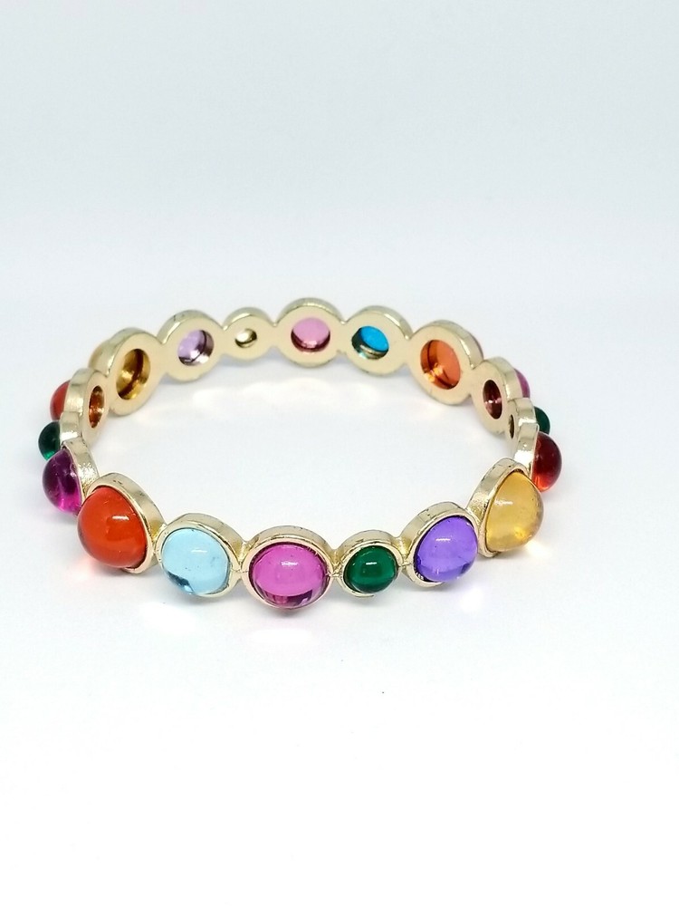 Multi-color Plastic Cabochon Gold Tone Bangle Bracelet