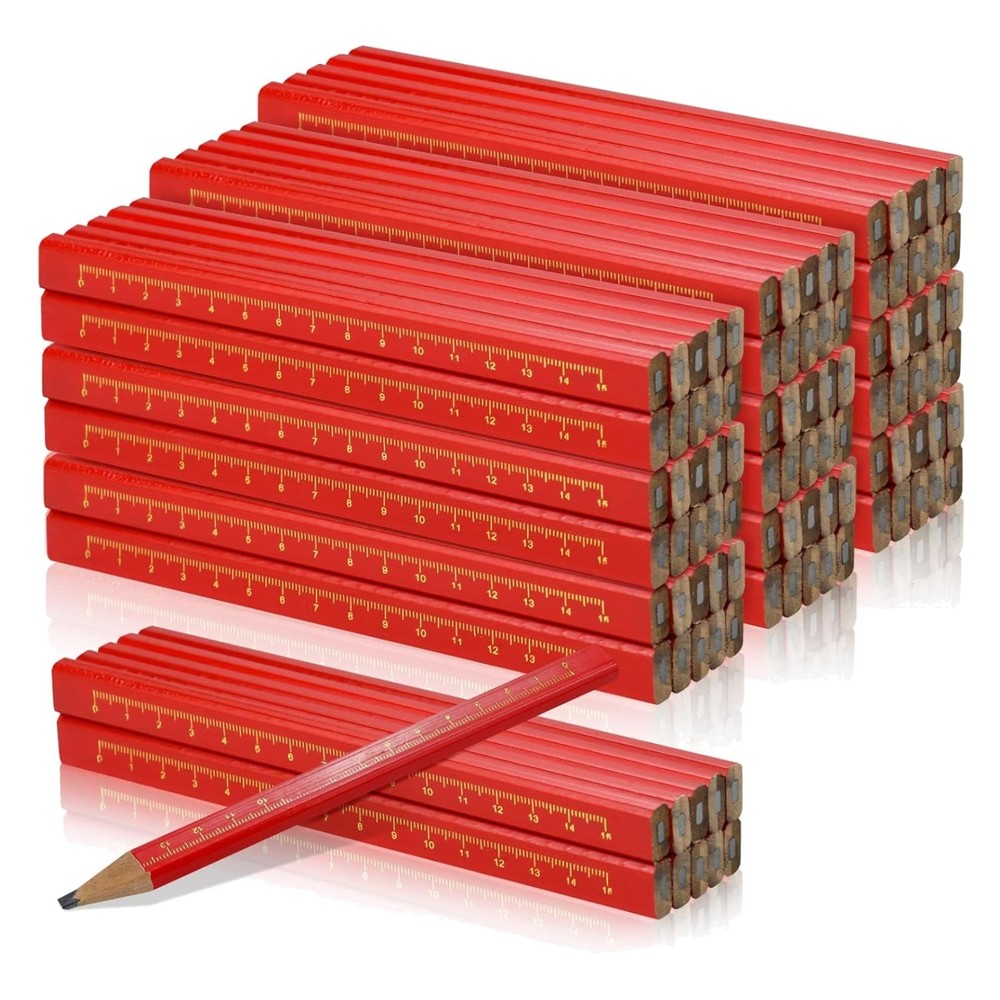 Octagonal Carpenter Pencils with Measurement Scale - 100 Pack for Easy Marking