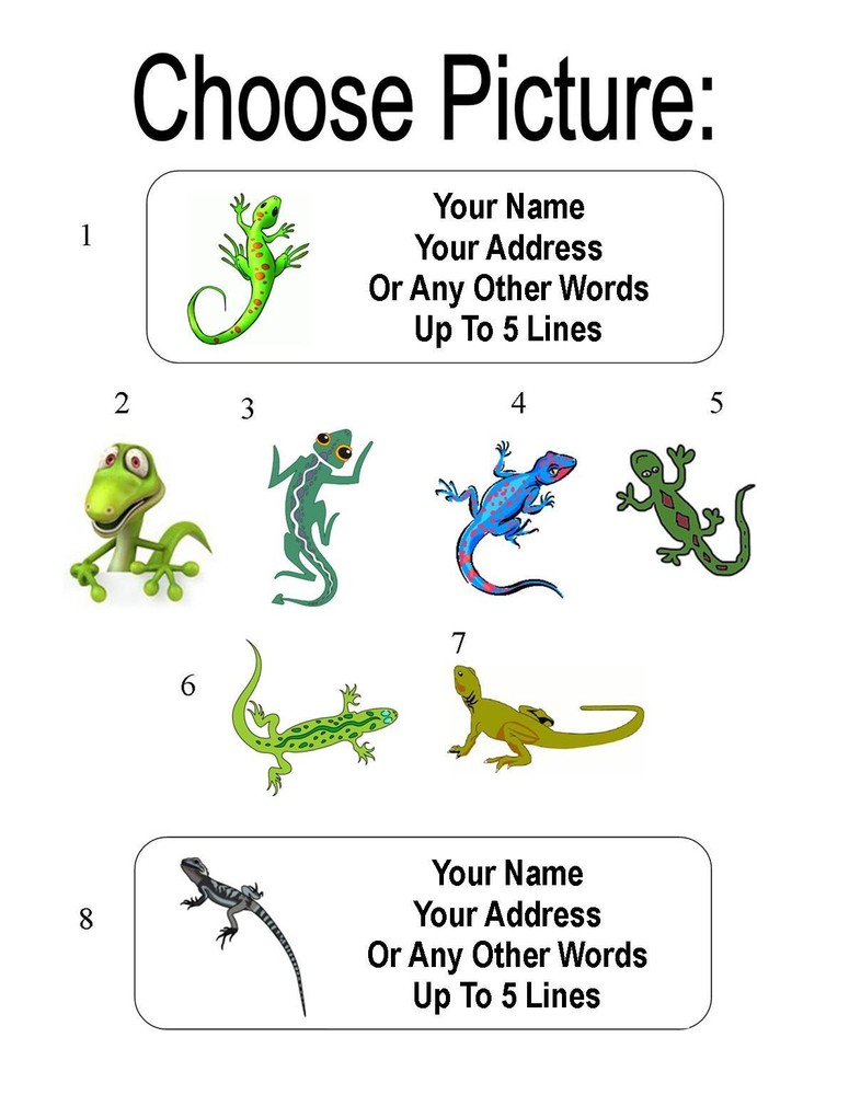 30 Cartoon Lizard Personalized Address Labels