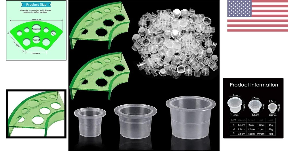 300pcs Tattoo Ink Caps - Small, Medium, Large Sizes + 2 Cup Holders