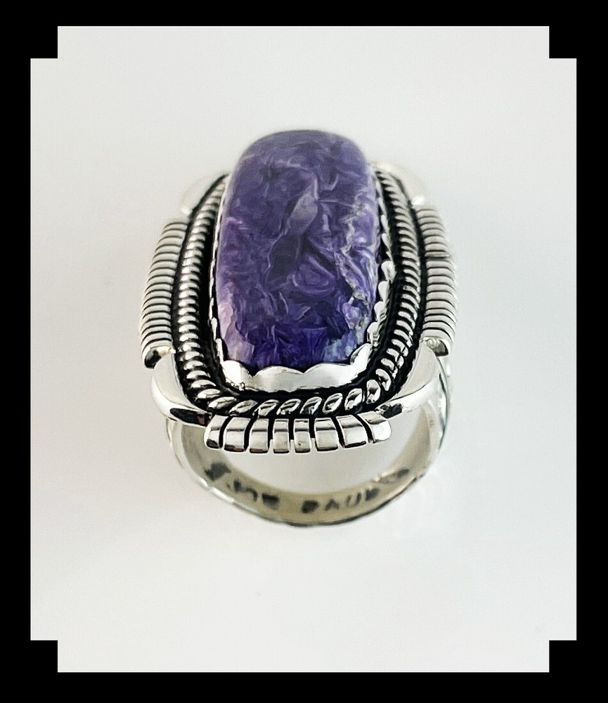 Extra Long Elaborate Charoite Ring Size 12