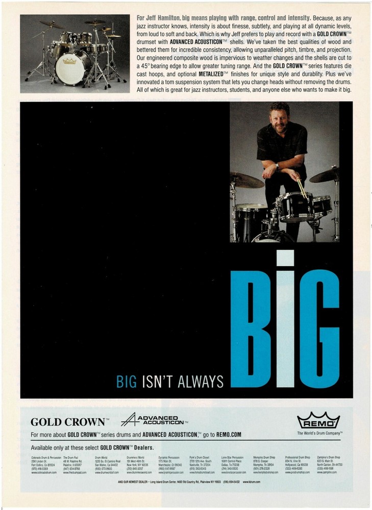 REMO Drumheads - JEFF HAMILTON - Print Advertisement