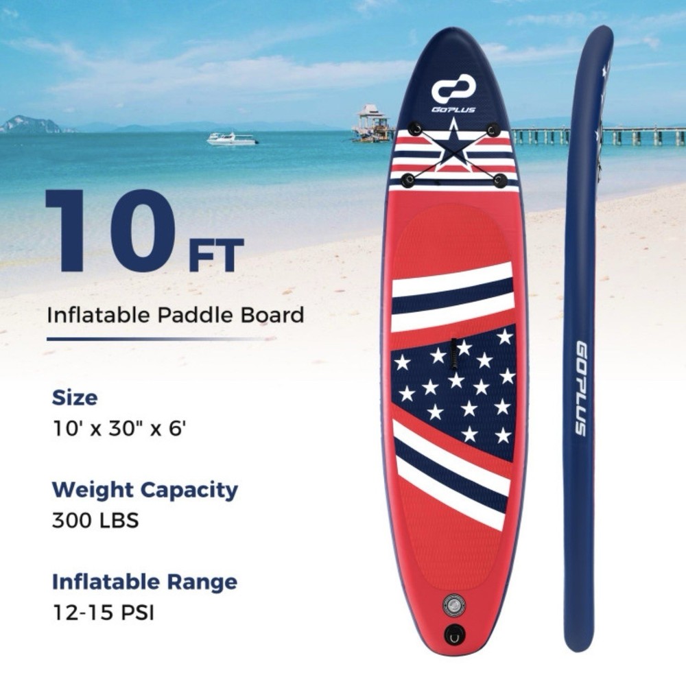 USA Themed Inflatable Stand-Up Paddle Board w/ Removable Fin & Backpack