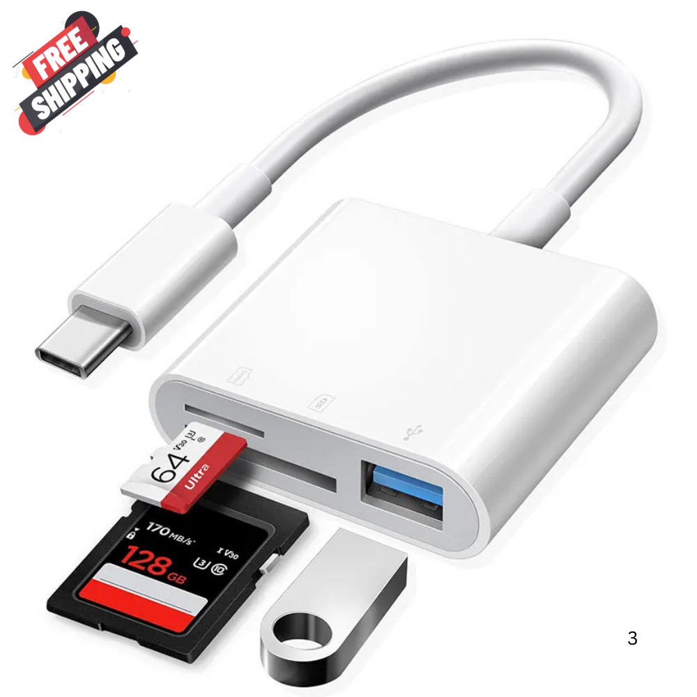 3 In 1 Adapter Type-C, Tf, Cf, Sd, Memory Card Reader, Recorder, Compact Flash