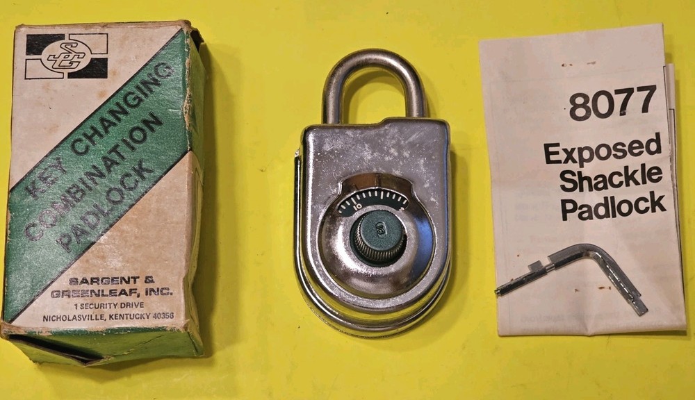 HIGH SECURITY PADLOCK COMBINATION SARGENT & GREENLEAF 8077 LOCK RARE
