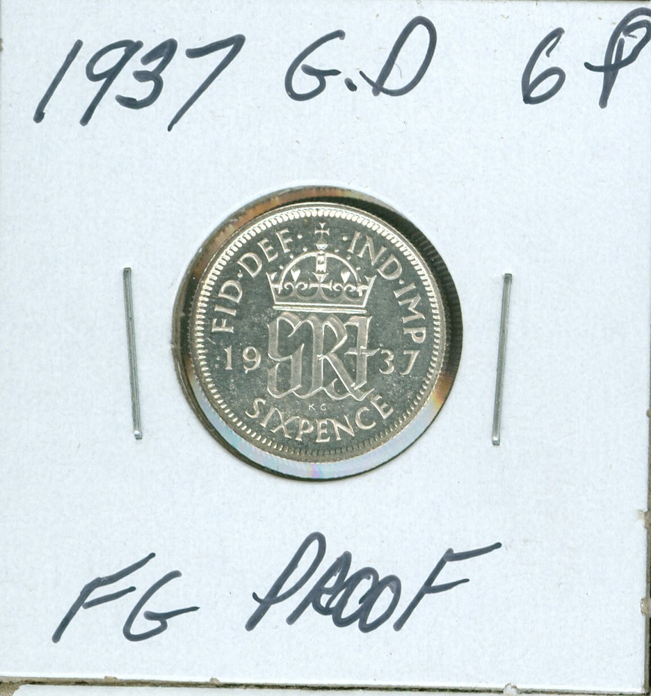1937 GREAT BRITAIN 6 PENCE  FINEST GRADE PROOF .