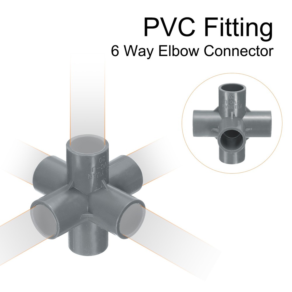 4pcs Tee PVC Fitting 1/2" 6 Ways Connector Build Grade Pipe Coupling Grey