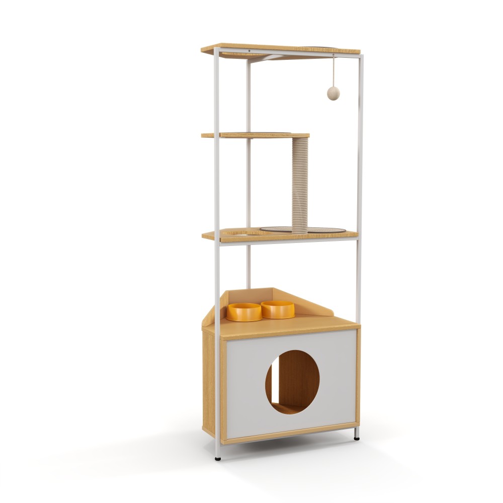 Corner Cat Tower, Cat Tree with Scratching Post, Cat Condo with Feeding Station