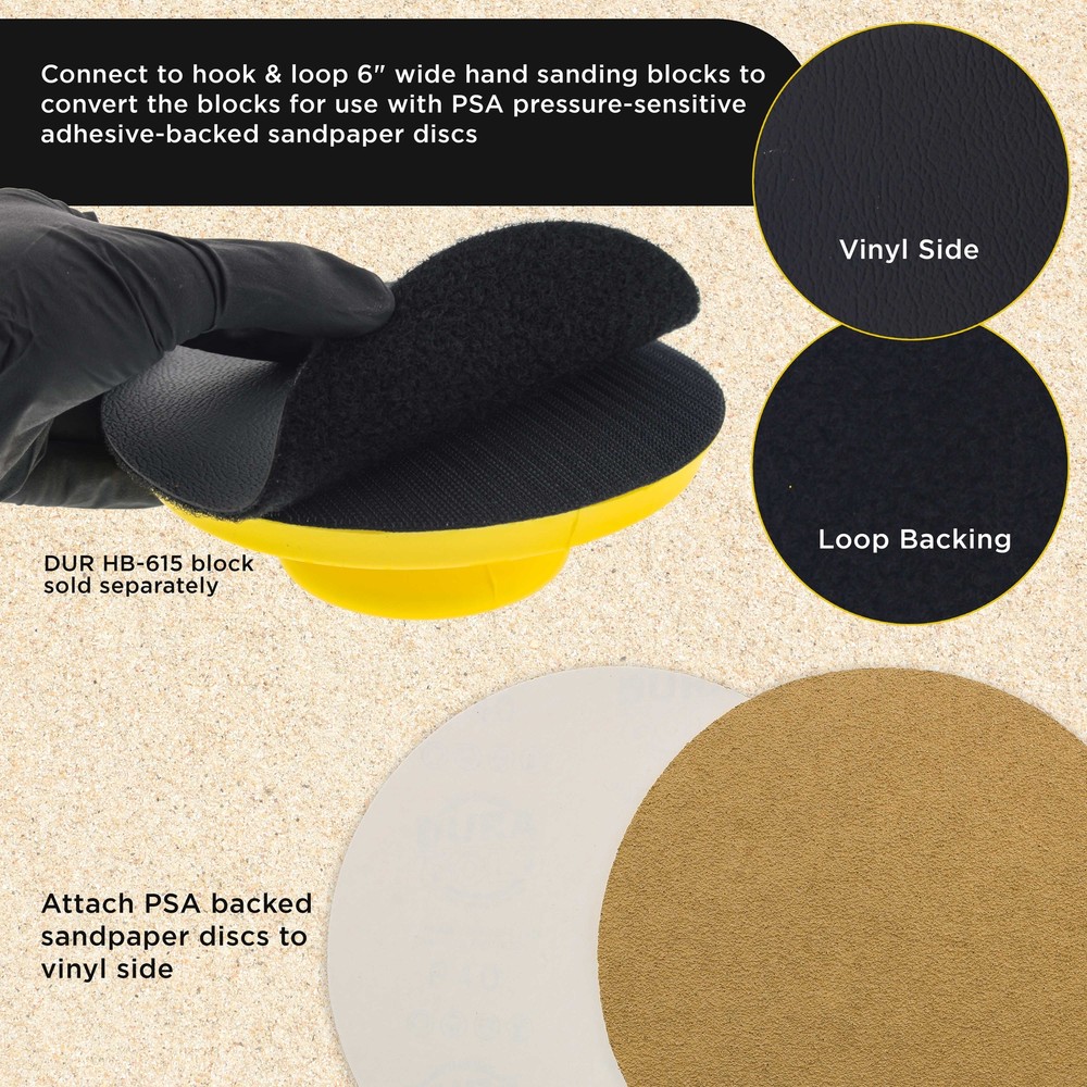 6" Round Hand Sanding Block Adaptor Sheets, Convert Hook and Loop to PSA Sticky