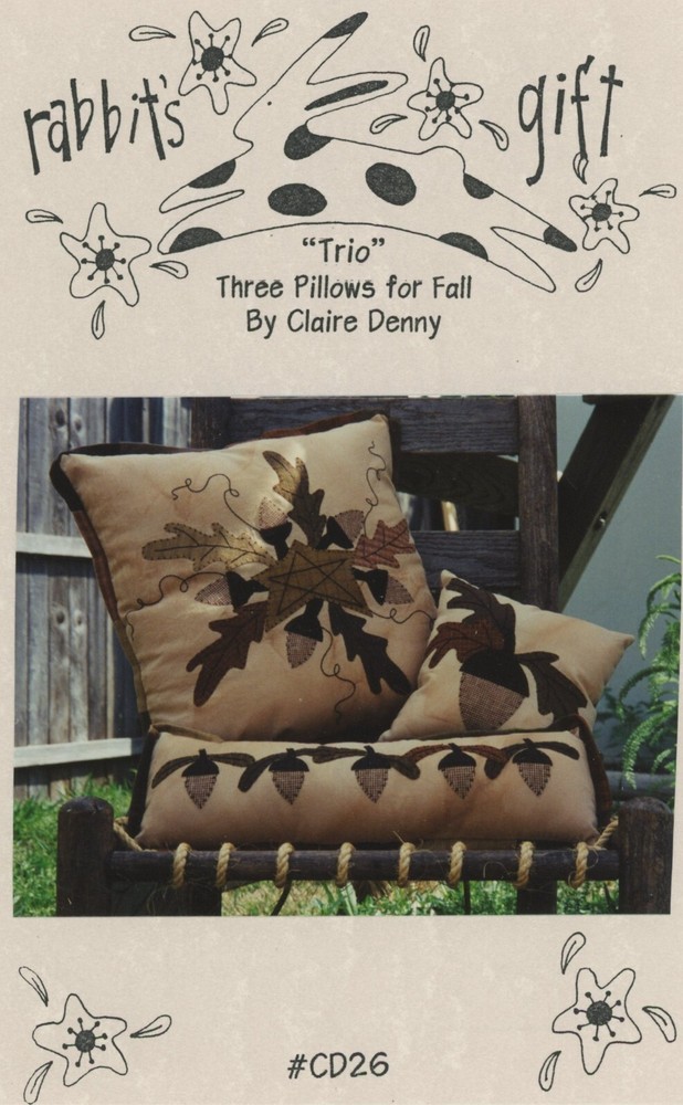 Rabbits Gift Trio Three Pillows for Fall Oak Acorn Applique Pattern