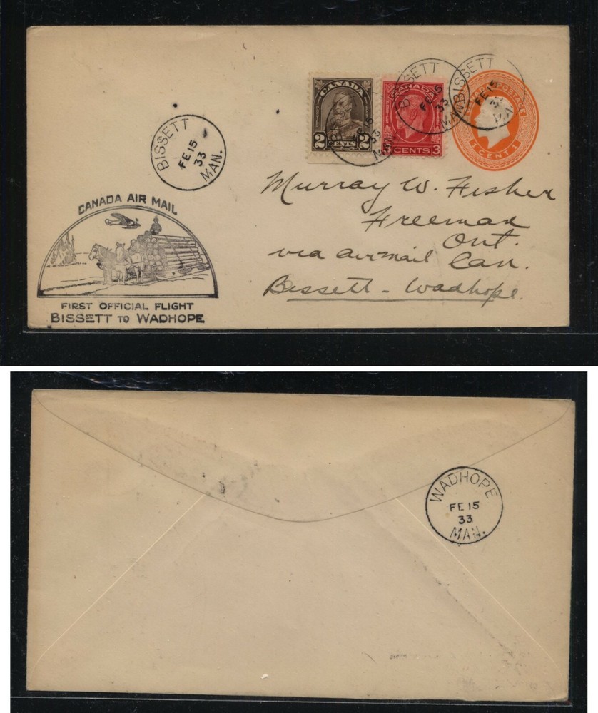 Canada   Bissett   first flight cover  1933     MS0128