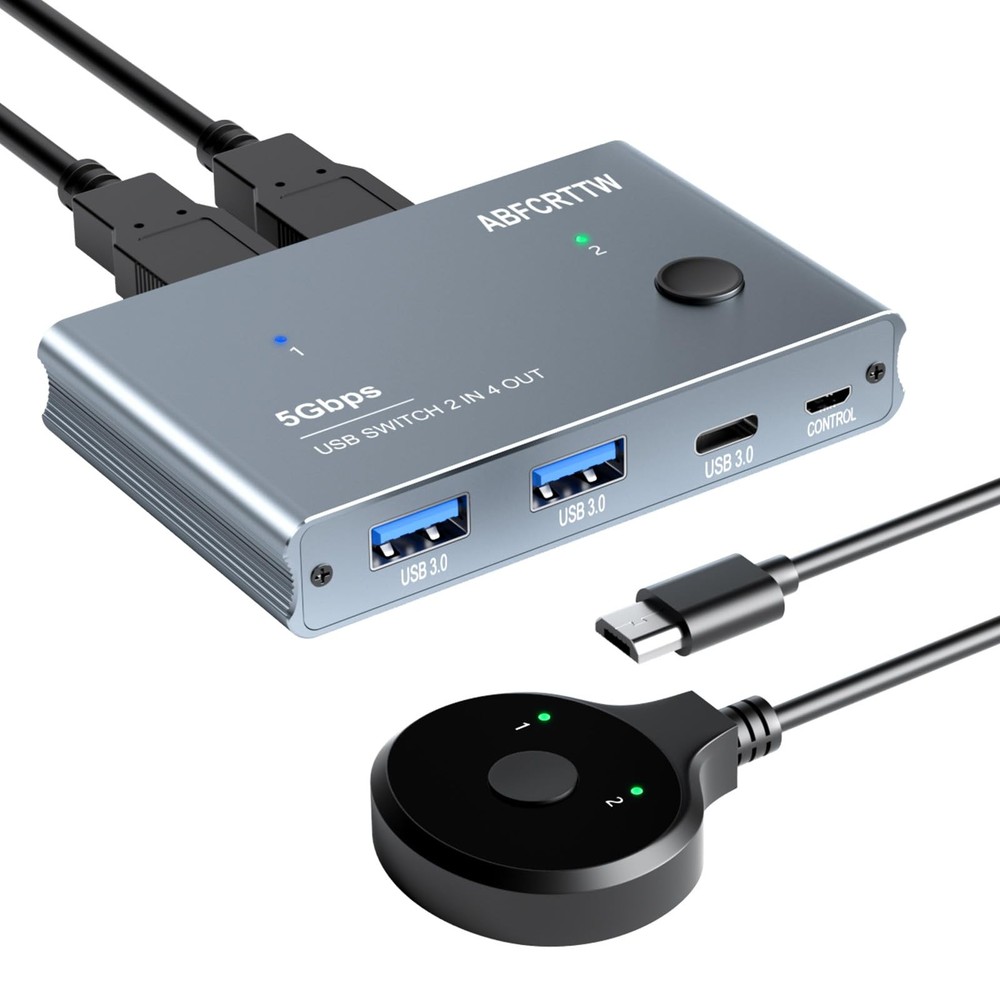 USB 3.0 Switch 2 in 4 Out with Desktop Controller, Aluminum USB Switch for 2 ...