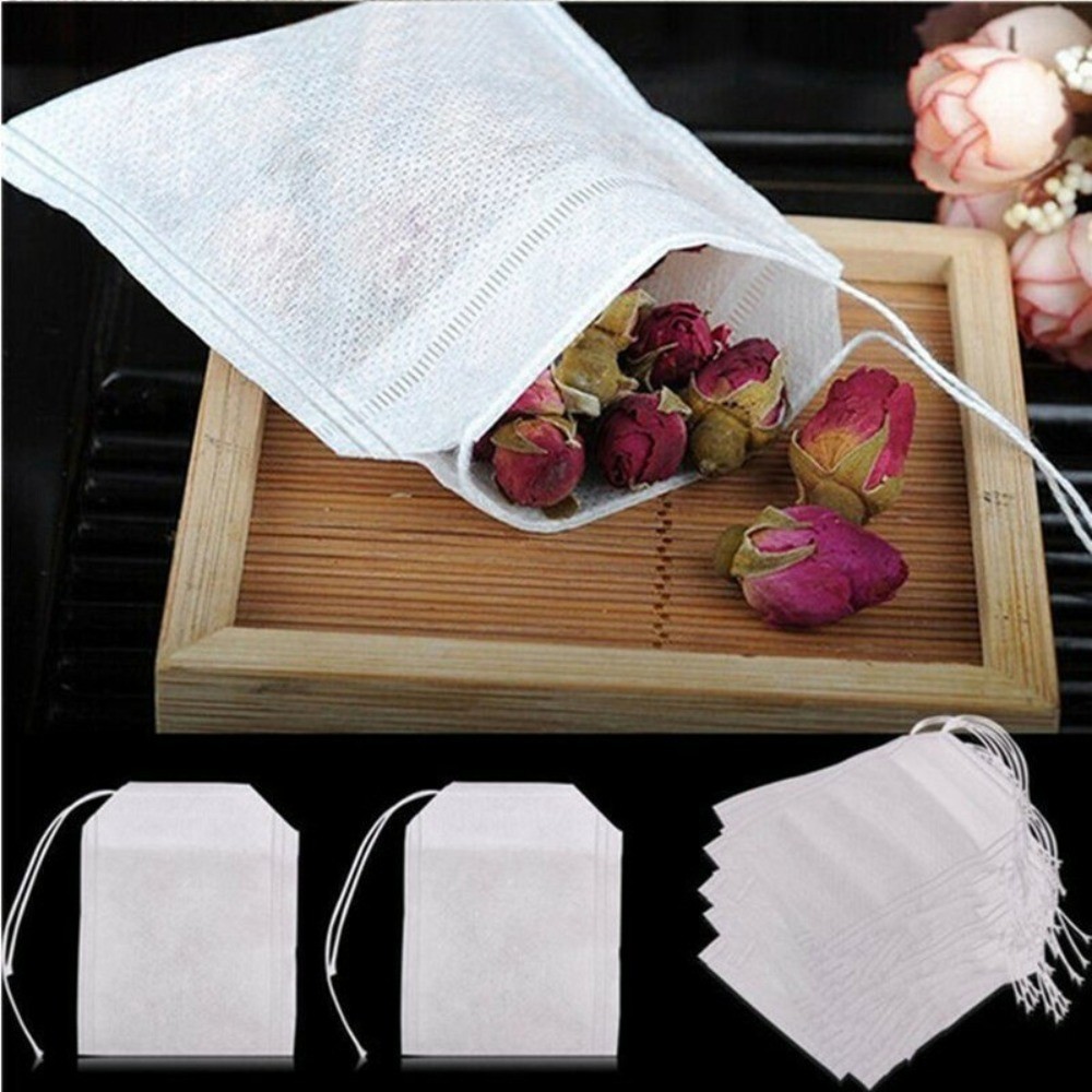 100pcs White / Drawstring Set Empty Reusable Bags Bath Soap Herbs-Tea 5.5*7cm