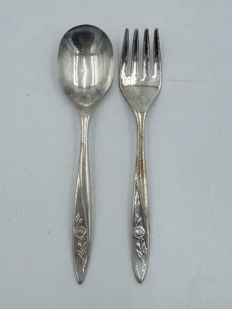 Vintage Oneida Community Silver Flatware Morning Rose Olive Fork & Spoon