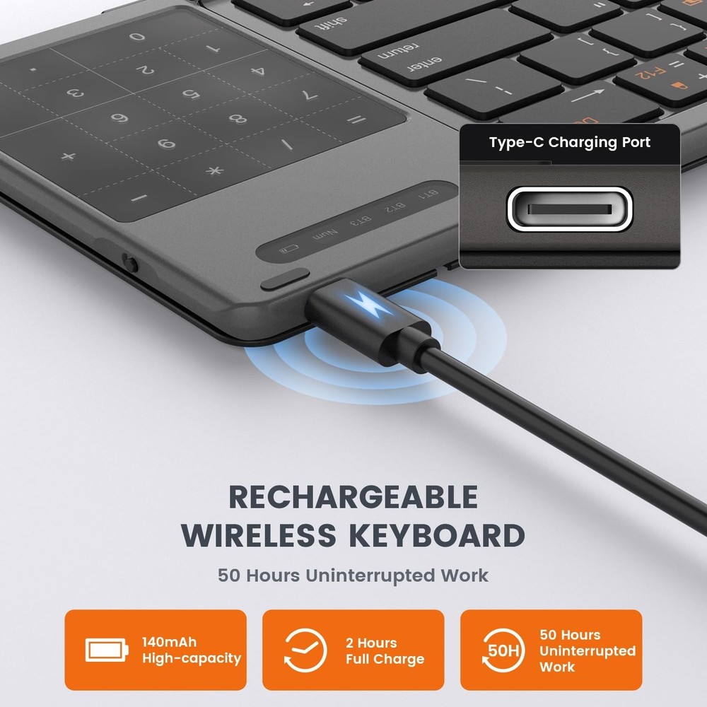 Foldable Bluetooth Keyboard, Portable Full Size Folding Keyboard with Touchpa...