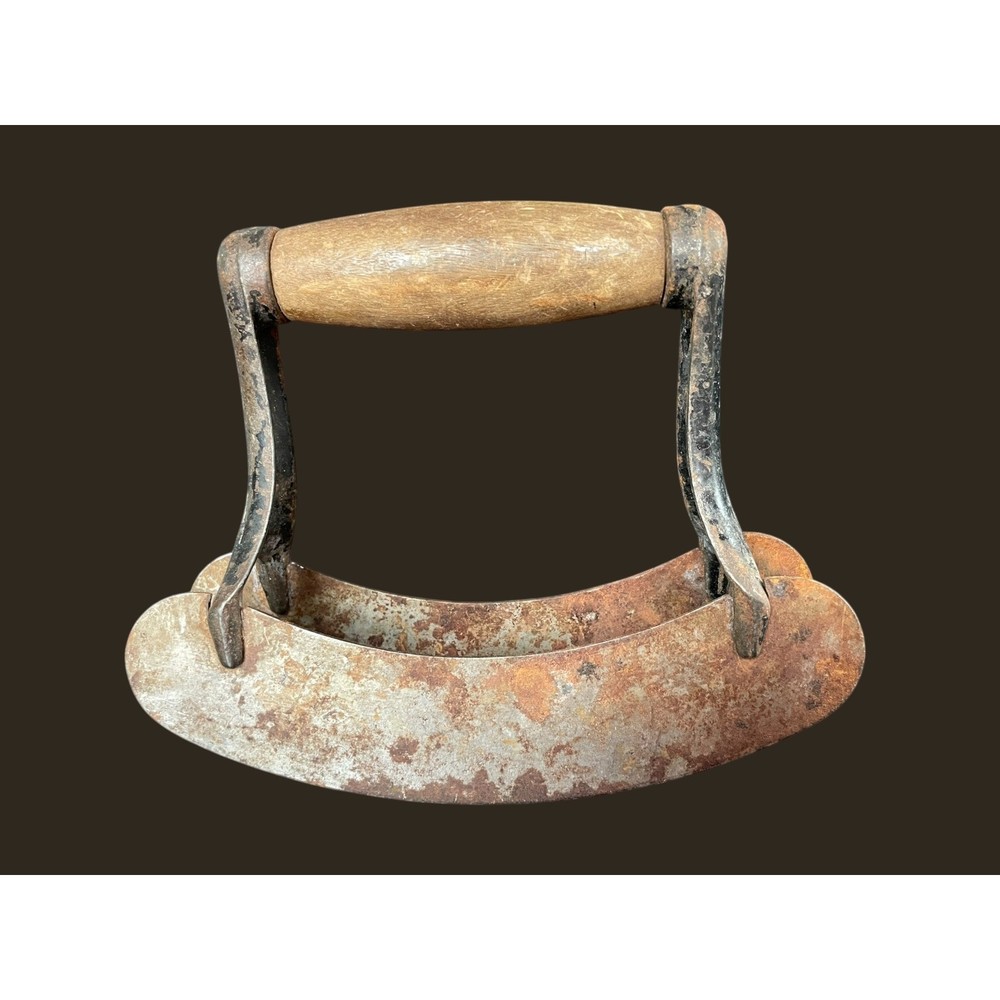 Antique Double-Blade Mezzaluna Herb Chopper - Rustic Primitive Kitchen Tool