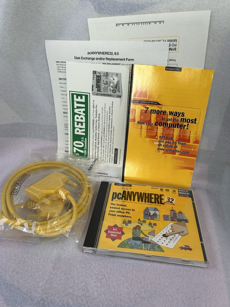 Symantec PCAnywhere 32 Version 8.0 Software CD & Parallel Cable