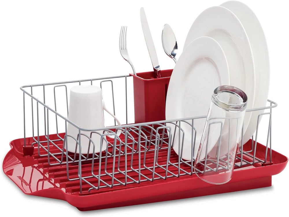 Classic Large Rust Resistant Full Dishrack W/ Removable 3 Compartment Flatware