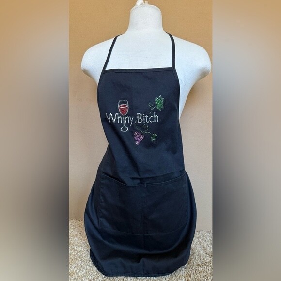 Funny Wine Rhinestone Novelty Apron with pockets