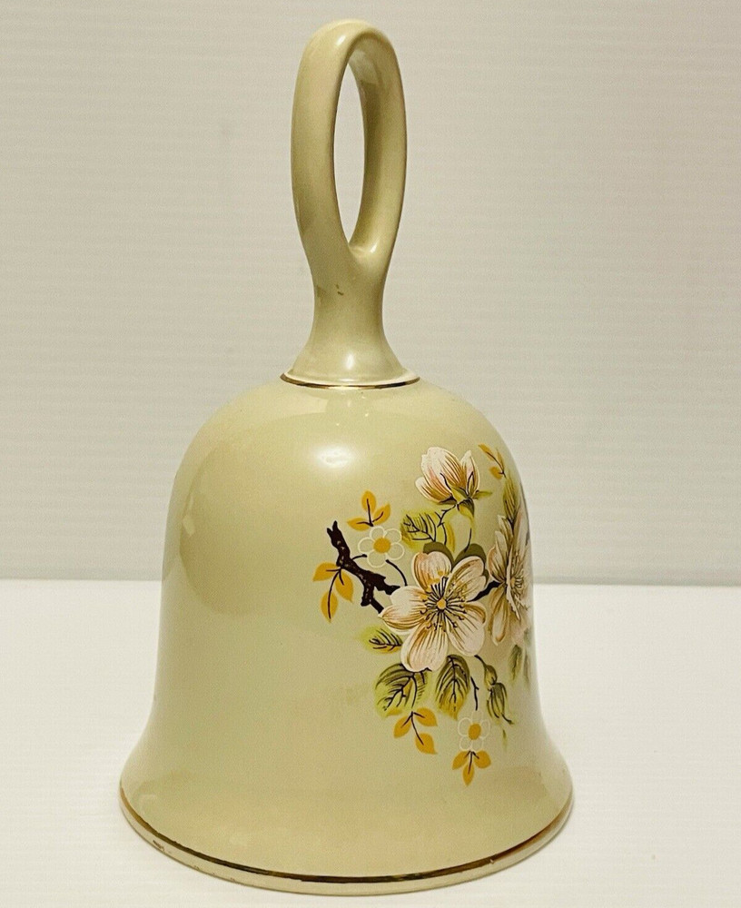 Sadler Apple Blossom Pattern Hand Bell 6 " tall with Clapper from England.