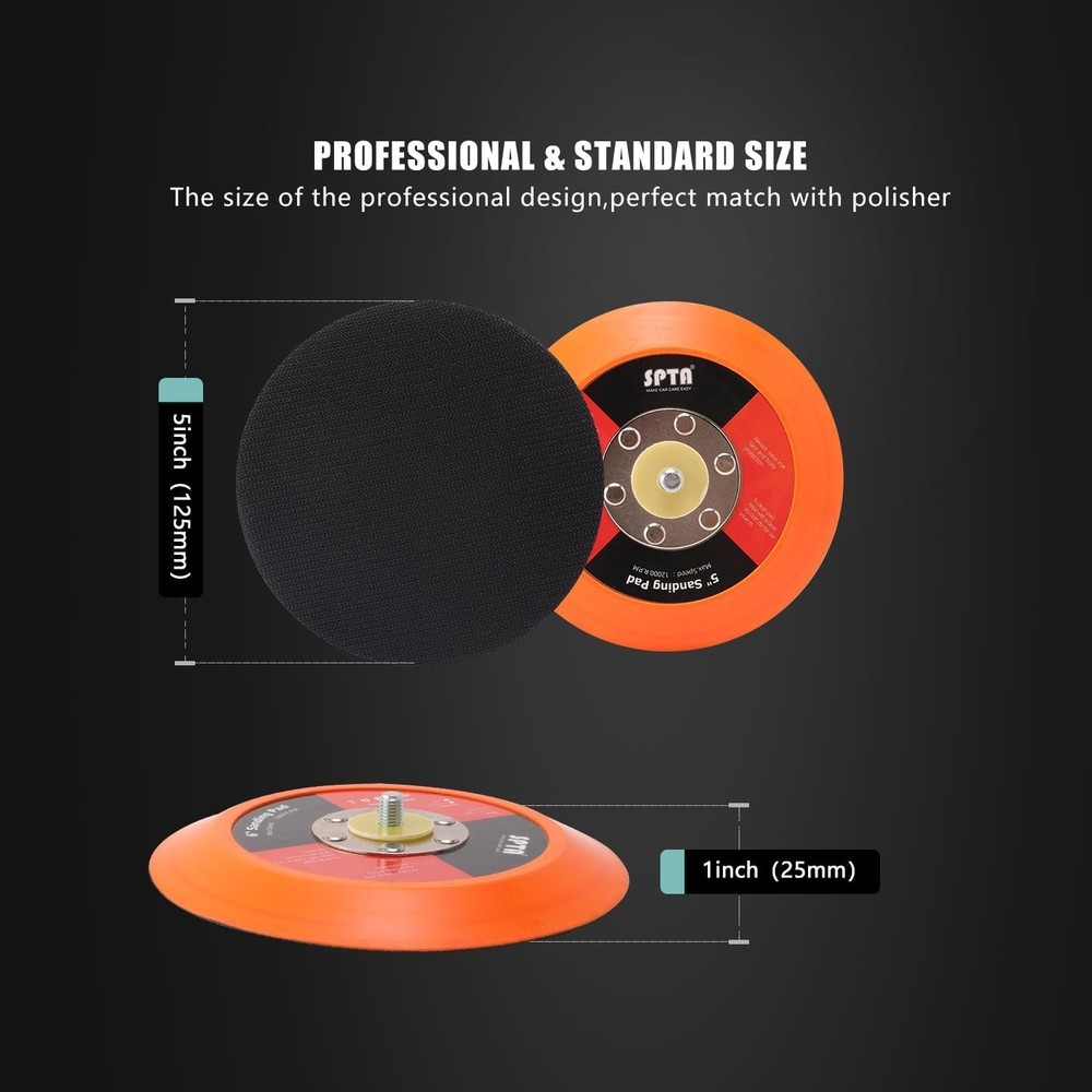 5"125mm Backing Pad Hook and Loop Backing Plate 5/16"-24 Thread DA Air Random...