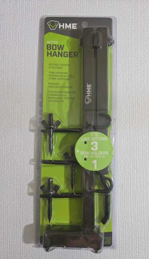 HME Better Tree Stand Bow Hanger with Accessory Hooks and Mounting Screws