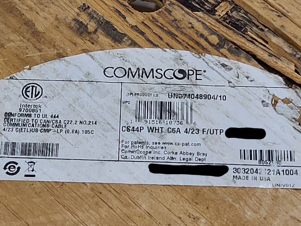 Commscope CS44P Cat6A F/UTP Shielded Network Ethernet 10G Cable CMP White /50ft
