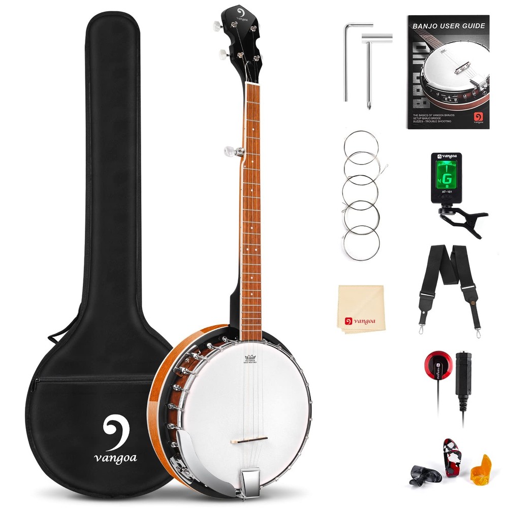 Vangoa Banjo 5 String Beginner Full Size Kit, Remo Head 24 Bracket Open Back ...