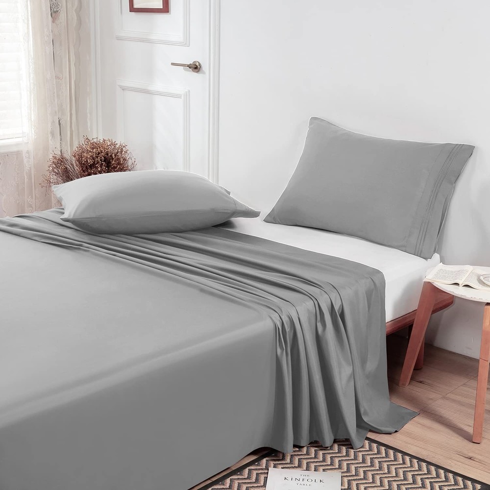 2-Pack Queen Size Flat Set, Ultra-Soft Brushed 1800 Microfiber, Breathable & ...