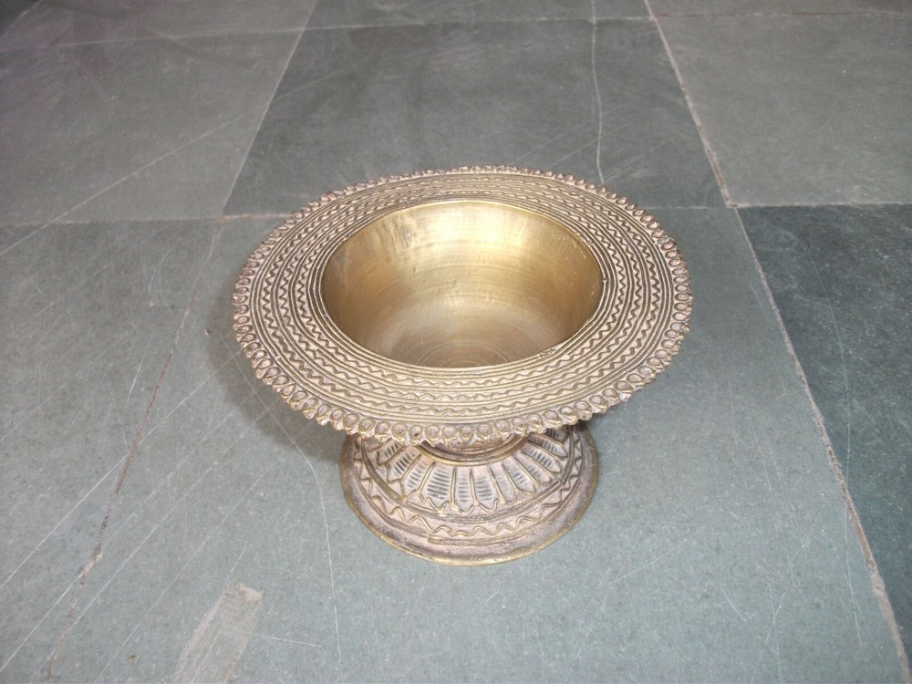 Vintage Brass Handcrafted Lines Engraved Unique Shape Solid Bowl