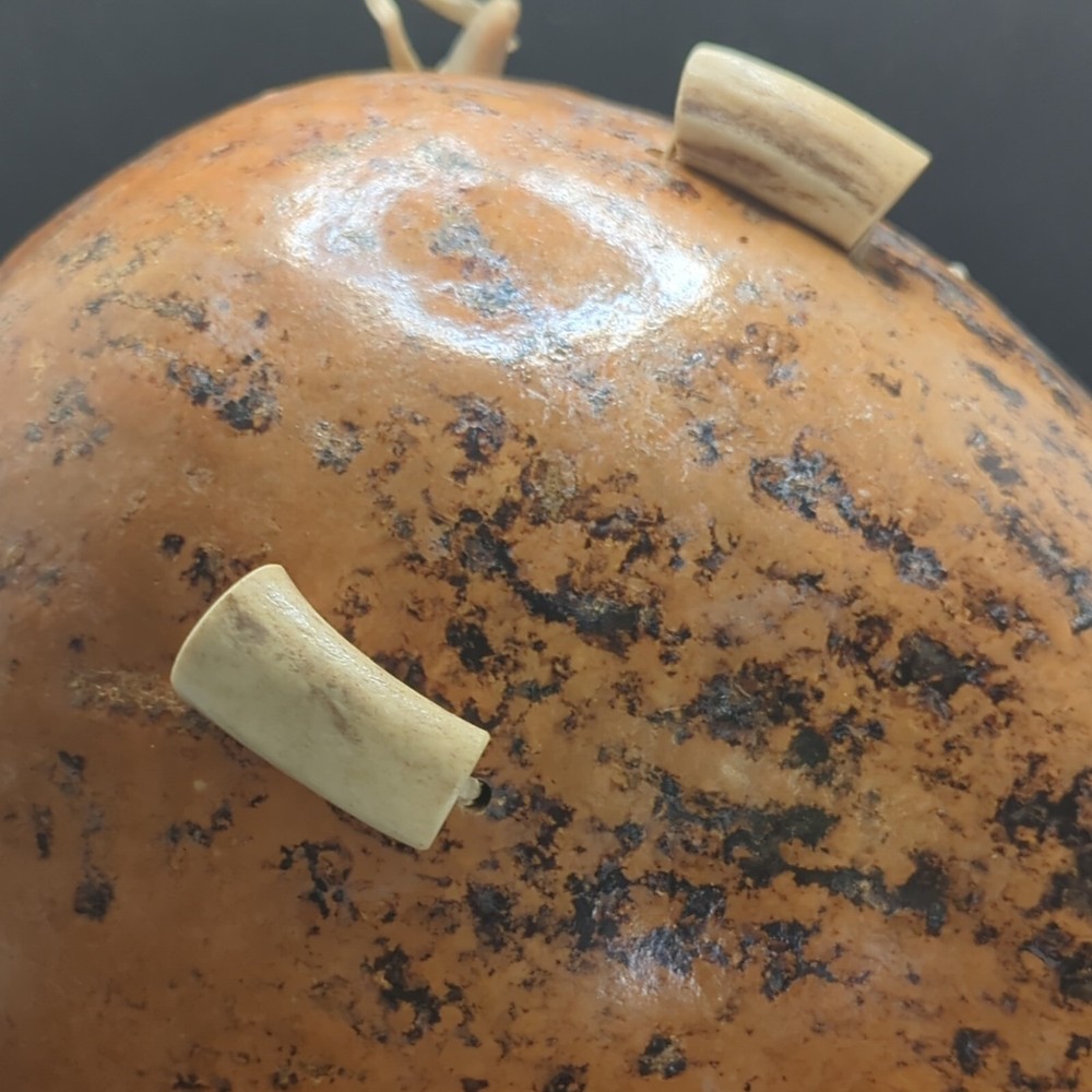 Large Gourd Bowl Cornucopia basket deer antler handle cabin rustic decor