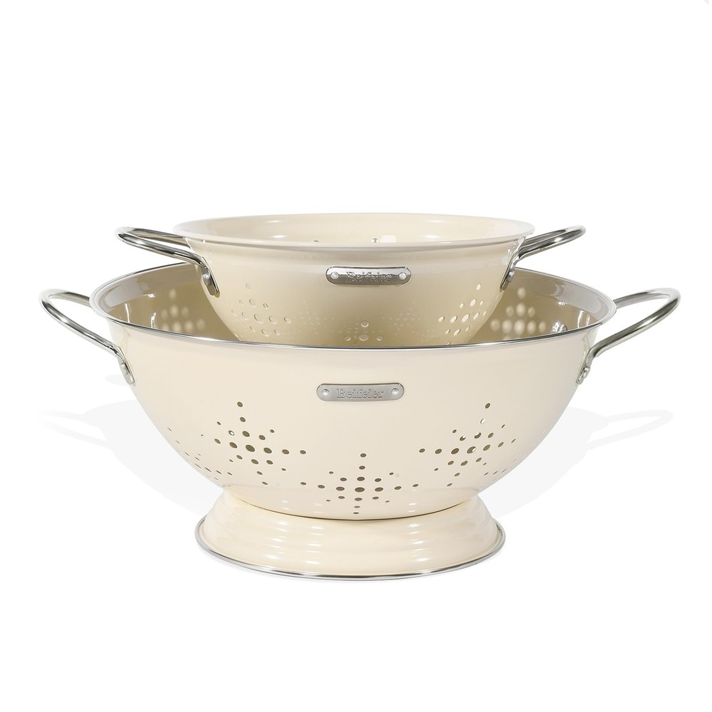 Metal Colander 2 Pack, Strainer Bowel with Handles 2Qt & 6Qt Coated Solid Rin...