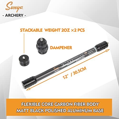 Archery Bow Stabilizer for Compound Bows - Carbon Fiber, Flexible Core, Damping