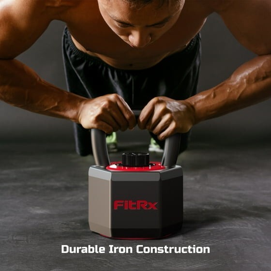 FitRx 25 lbs SmartStack Wide handle Adjustable Kettlebell, 40 lbs, Black